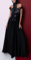Black Lace detailed long dress 94607