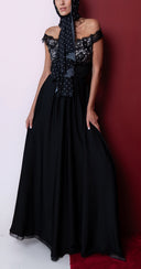 Black Lace detailed long dress 94607