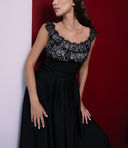 Black Lace detailed long dress 94607