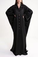 Black Loose-cut long dress with stitching and crystal  button detail 94614