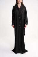 Black Loose-cut long dress with stitching and crystal  button detail 94614