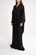 Black Loose-cut long dress with stitching and crystal  button detail 94614