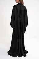 Black Loose-cut long dress with stitching and crystal  button detail 94614