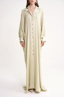 Beige Loose-cut long dress with stitching and crystal  button detail 94614
