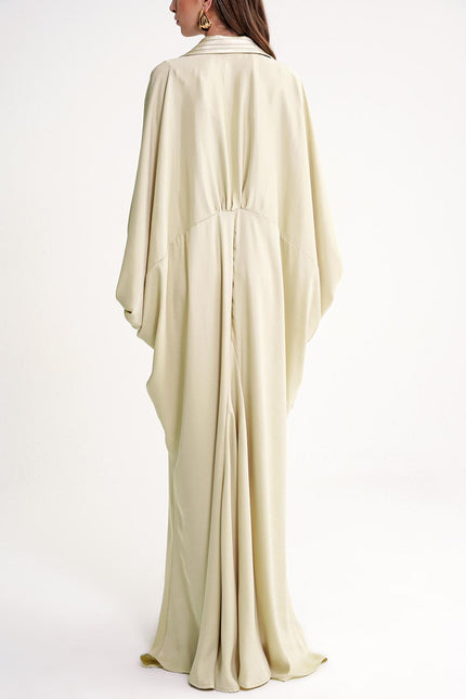 Beige Loose-cut long dress with stitching and crystal  button detail 94614