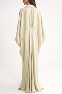 Beige Loose-cut long dress with stitching and crystal  button detail 94614