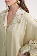 Beige Loose-cut long dress with stitching and crystal  button detail 94614