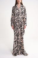 Zebra Pattern Loose-cut long dress with stitching and crystal  button detail 94614
