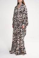 Zebra Pattern Loose-cut long dress with stitching and crystal  button detail 94614