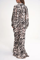 Zebra Pattern Loose-cut long dress with stitching and crystal  button detail 94614