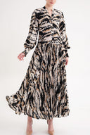Zebra Pattern Pleated detailed loose cut long dress 94616