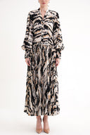 Zebra Pattern Pleated detailed loose cut long dress 94616