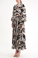 Zebra Pattern Pleated detailed loose cut long dress 94616