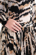 Zebra Pattern Pleated detailed loose cut long dress 94616