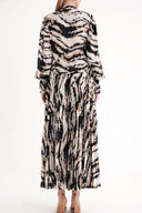 Zebra Pattern Pleated detailed loose cut long dress 94616