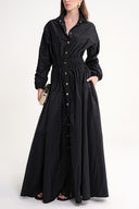Black Long shirt dress with elastic and snap detail 94627