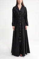 Black Long shirt dress with elastic and snap detail 94627