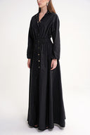 Black Long shirt dress with elastic and snap detail 94627