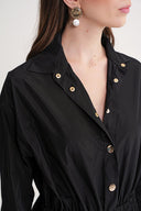 Black Long shirt dress with elastic and snap detail 94627