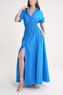 Blue Long shirt dress with elastic and snap detail 94627