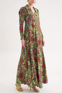 Patterned V-neck, loose-fitting long dress with godel 94629