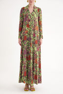 Patterned V-neck, loose-fitting long dress with godel 94629