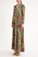 Patterned V-neck, loose-fitting long dress with godel 94629