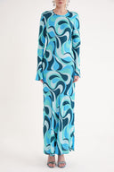 Patterned Printed satin long dress 94635