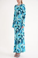 Patterned Printed satin long dress 94635