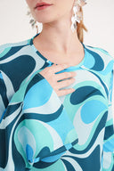 Patterned Printed satin long dress 94635