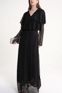 Black Long lace dress with ruffle detail on the neckline 94637