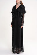 Black Long lace dress with ruffle detail on the neckline 94637