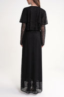 Black Long lace dress with ruffle detail on the neckline 94637