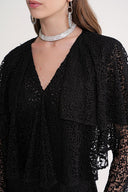 Black Long lace dress with ruffle detail on the neckline 94637