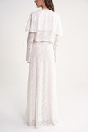 White Long lace dress with ruffle detail on the neckline 94637