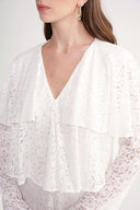 White Long lace dress with ruffle detail on the neckline 94637