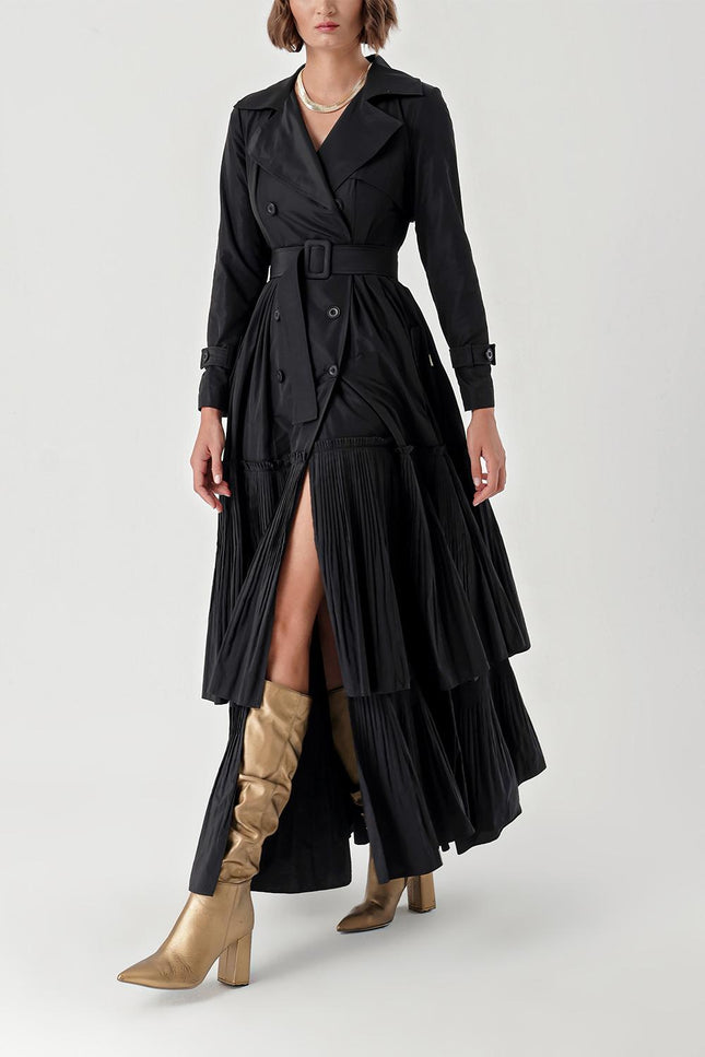 Black Pleat detailed trench dress 94285