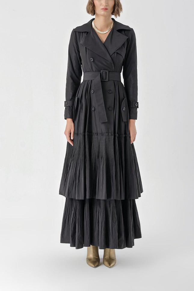 Black Pleat detailed trench dress 94285