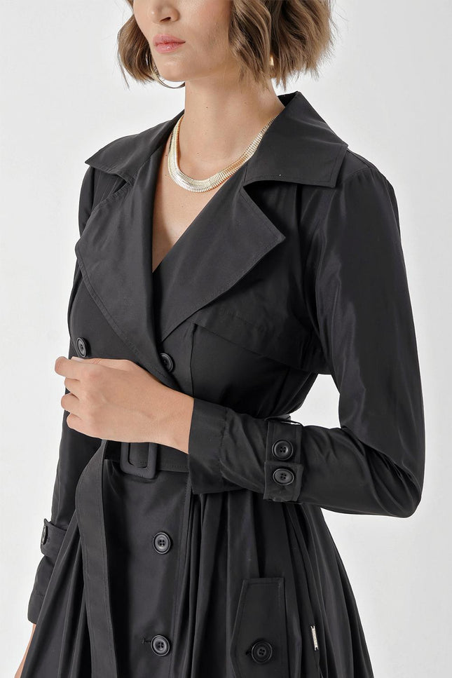 Black Pleat detailed trench dress 94285