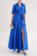 Blue Pleated maxi taffeta dress 94646