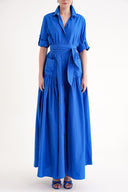 Blue Pleated maxi taffeta dress 94646