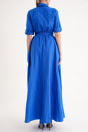 Blue Pleated maxi taffeta dress 94646