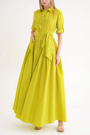 Acid Yellow Pleated maxi taffeta dress 94646
