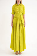 Acid Yellow Pleated maxi taffeta dress 94646