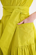 Acid Yellow Pleated maxi taffeta dress 94646