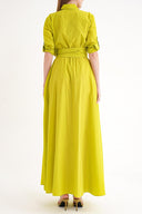 Acid Yellow Pleated maxi taffeta dress 94646