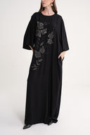 Black Embroidered detailed loose fit long dress 94648