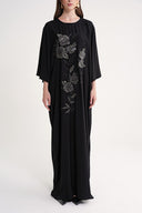 Black Embroidered detailed loose fit long dress 94648