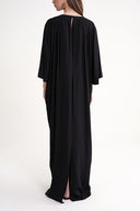 Black Embroidered detailed loose fit long dress 94648