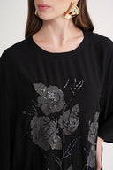 Black Embroidered detailed loose fit long dress 94648